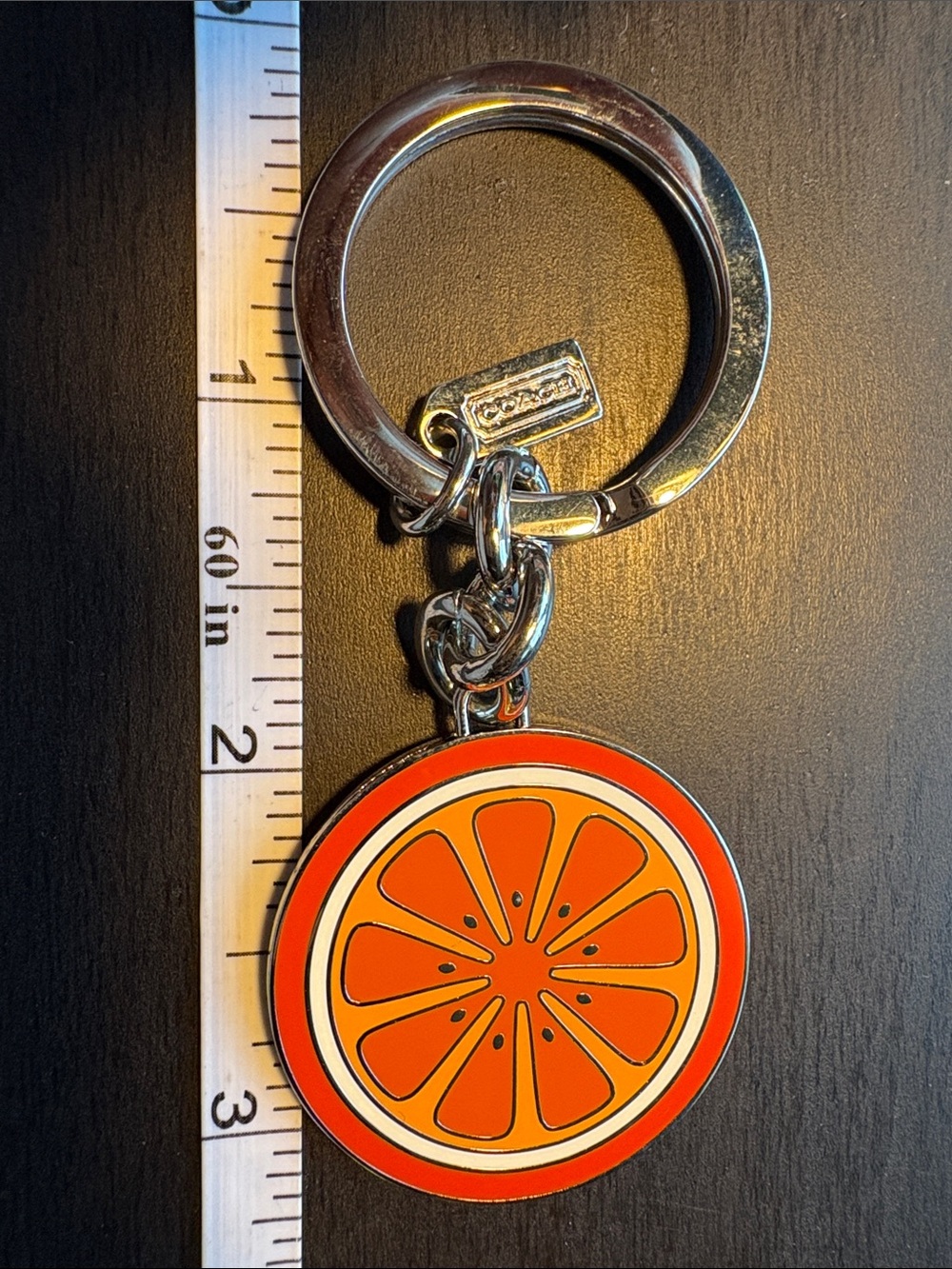 Coach vintage Orange Slice Enamel Keyring with Silver Hardware